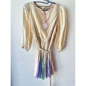Umgee Women's Boho Short Dress Multicolor Fringe Long Sleeve Size S